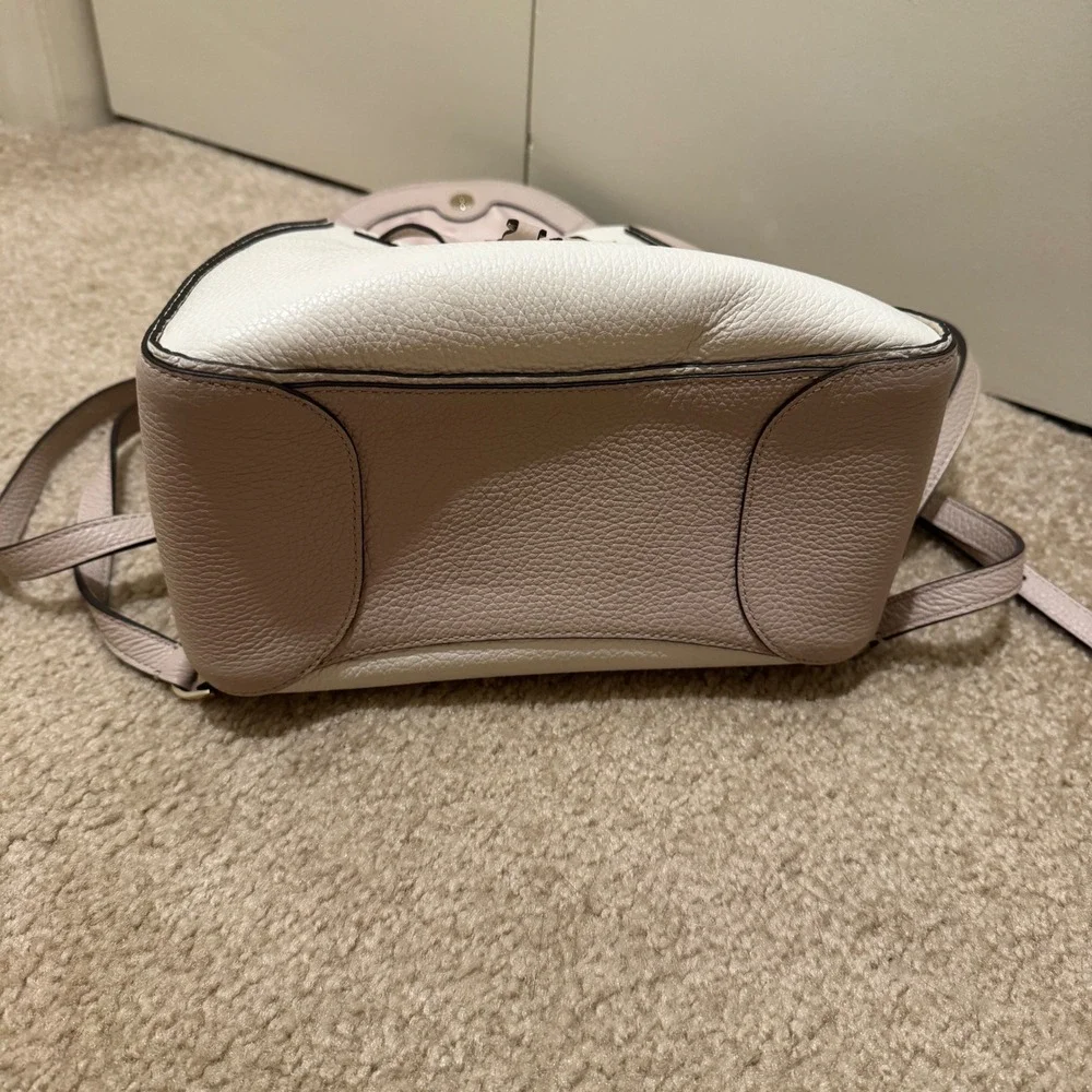 Kate Spade Leila Backpack‎ Pebbled Leather Beige White Womens Bag